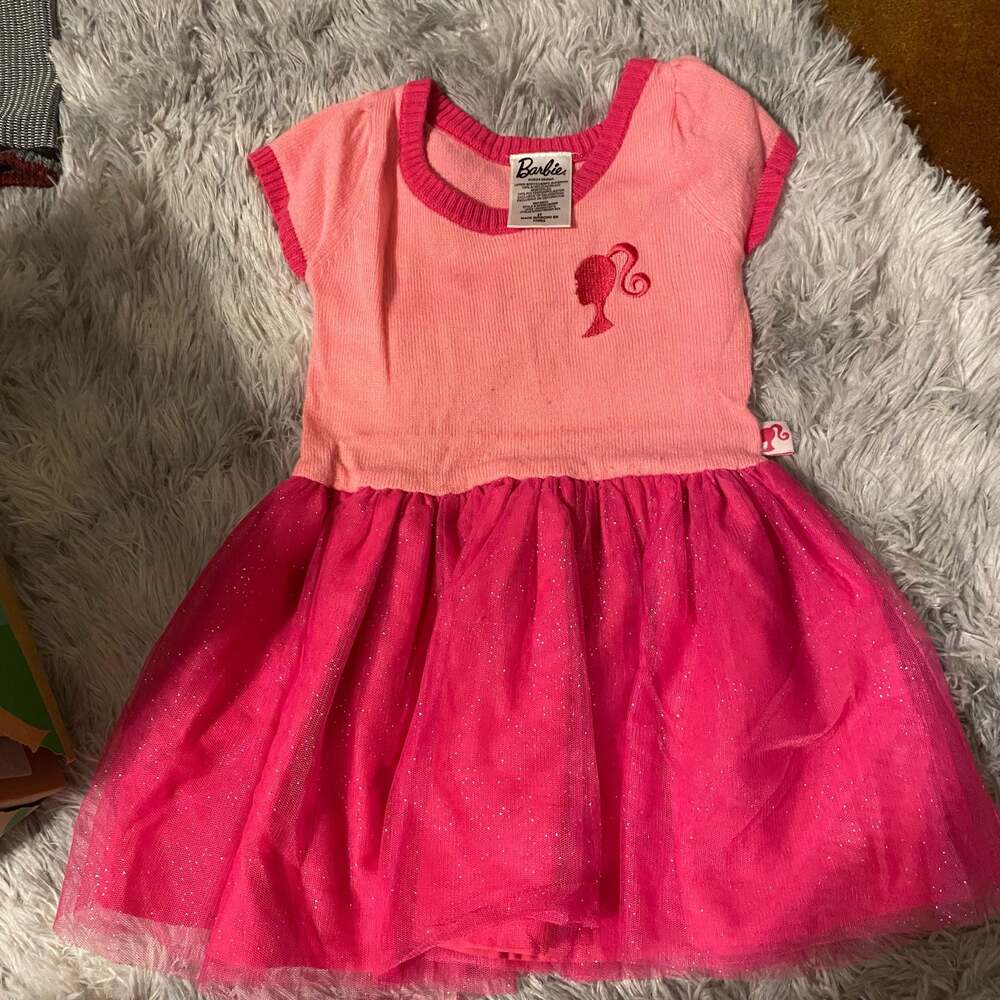 Barbie Toddler Girls Pink Sweater Tulle Sparkle Skater Dress Size 2T